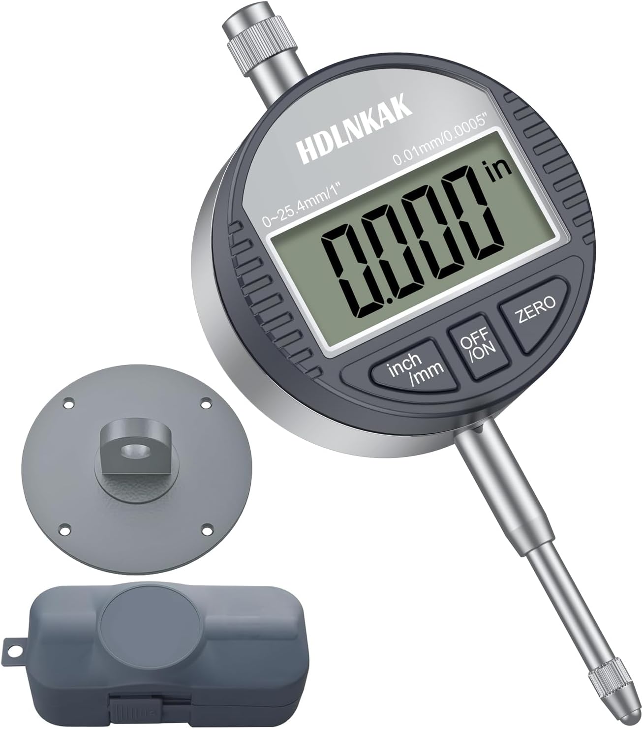HDLNKAK Electronic Digital Dial Indicator Gauge Inch/Metric Conversion 0-1 Inch/25.4 mm Digital Probe Indicator Dial Test Gauge High Resolution: 0.0005''/0.01mm