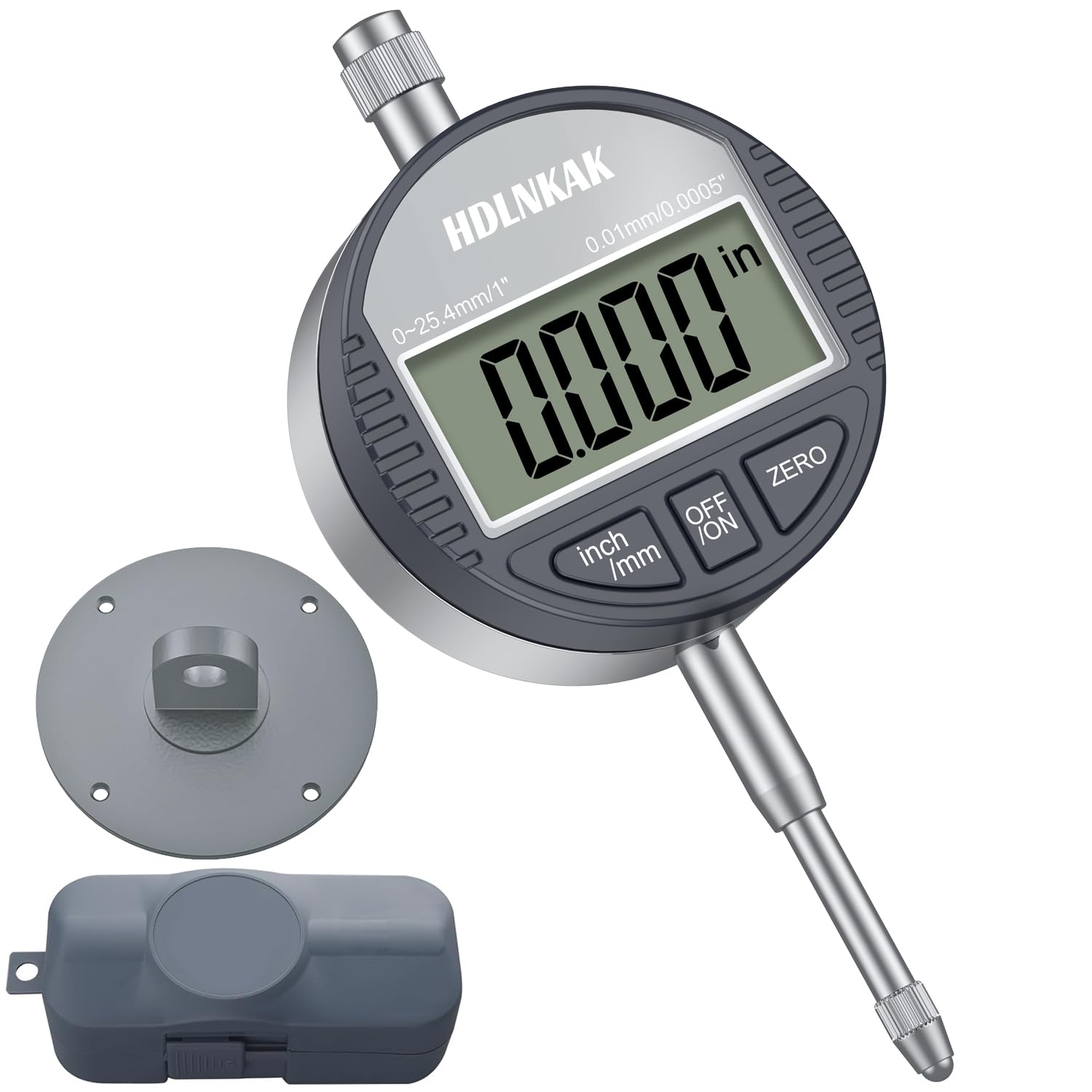 HDLNKAK Digital Dial Indicator Gauge Inch/Metric Conversion 0-1 Inch/25.4 mm Digital Probe Indicator Dial Test Gauge High Resolution: 0.0005''/0.01mm