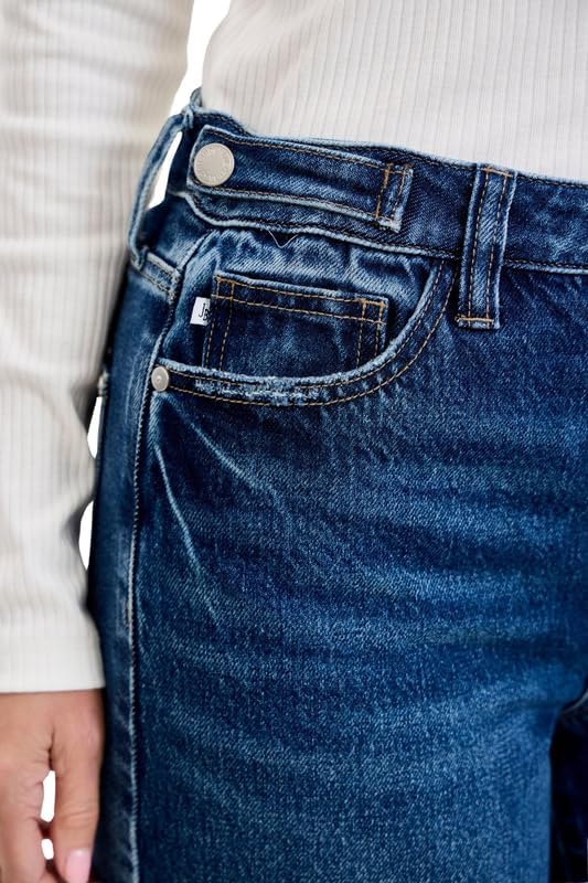 Judy Blue High Waist Rigid Magic Column Straight Jeans – Destructed Dark Wash with Adjustable Waist Tabs, 33” Inseam