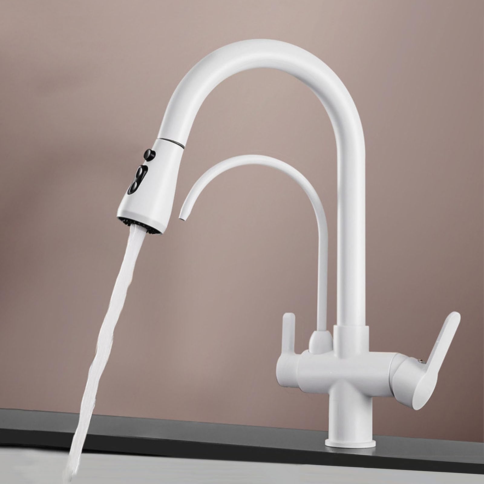 Grifo Fregadero Cocina Osmosis Grifo 3 vias Extraible Grifo Giratorio de 360° Manijas Dobles,Blanco