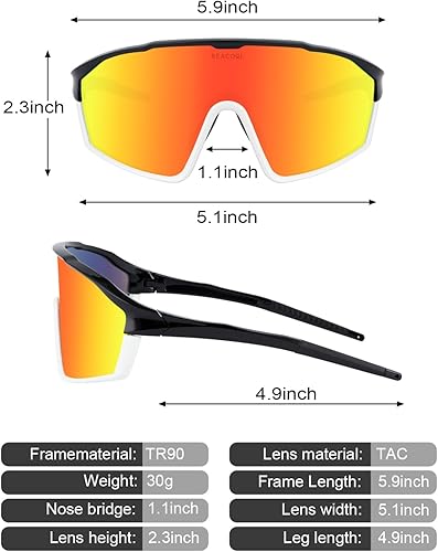Miniatura 7 de BEACOOL Gafas de sol polarizadas deportivas de ciclismo para hombres y mujeres, UV400, gafas de sol de béisbol, TR90, marco para pesca, correr,