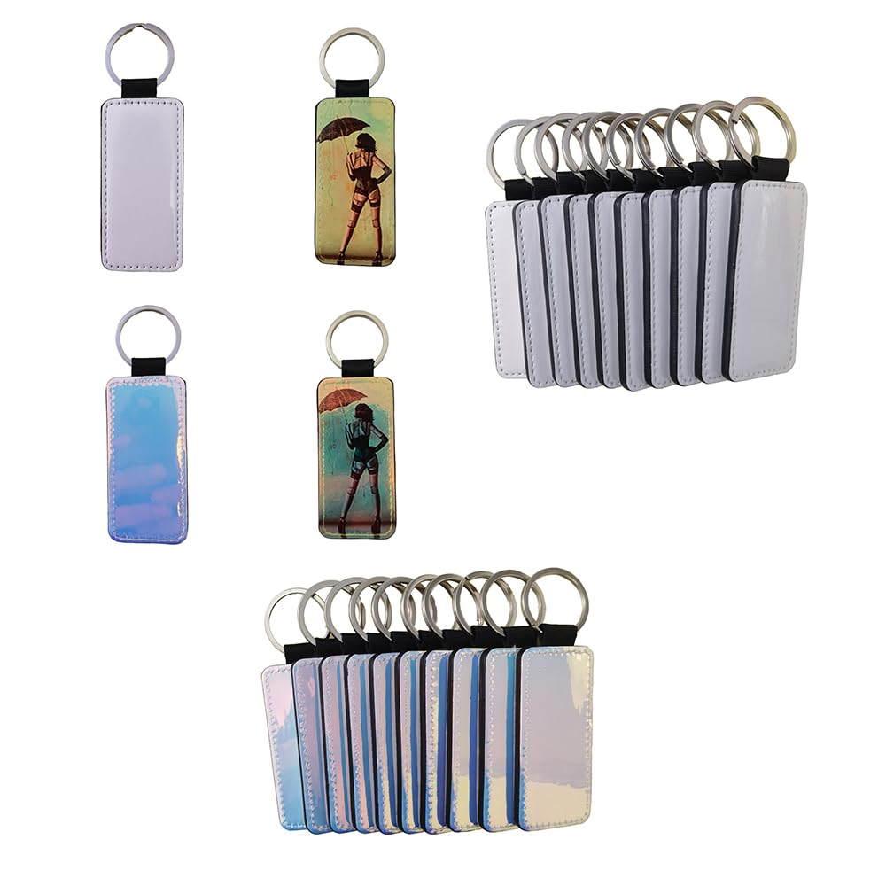 Yongkang 10 Pieces Sublimation Keychain (Blank leather + 7 Colors leather) Both Sides Can Be Sublimated DIY Craft (Rectangles)