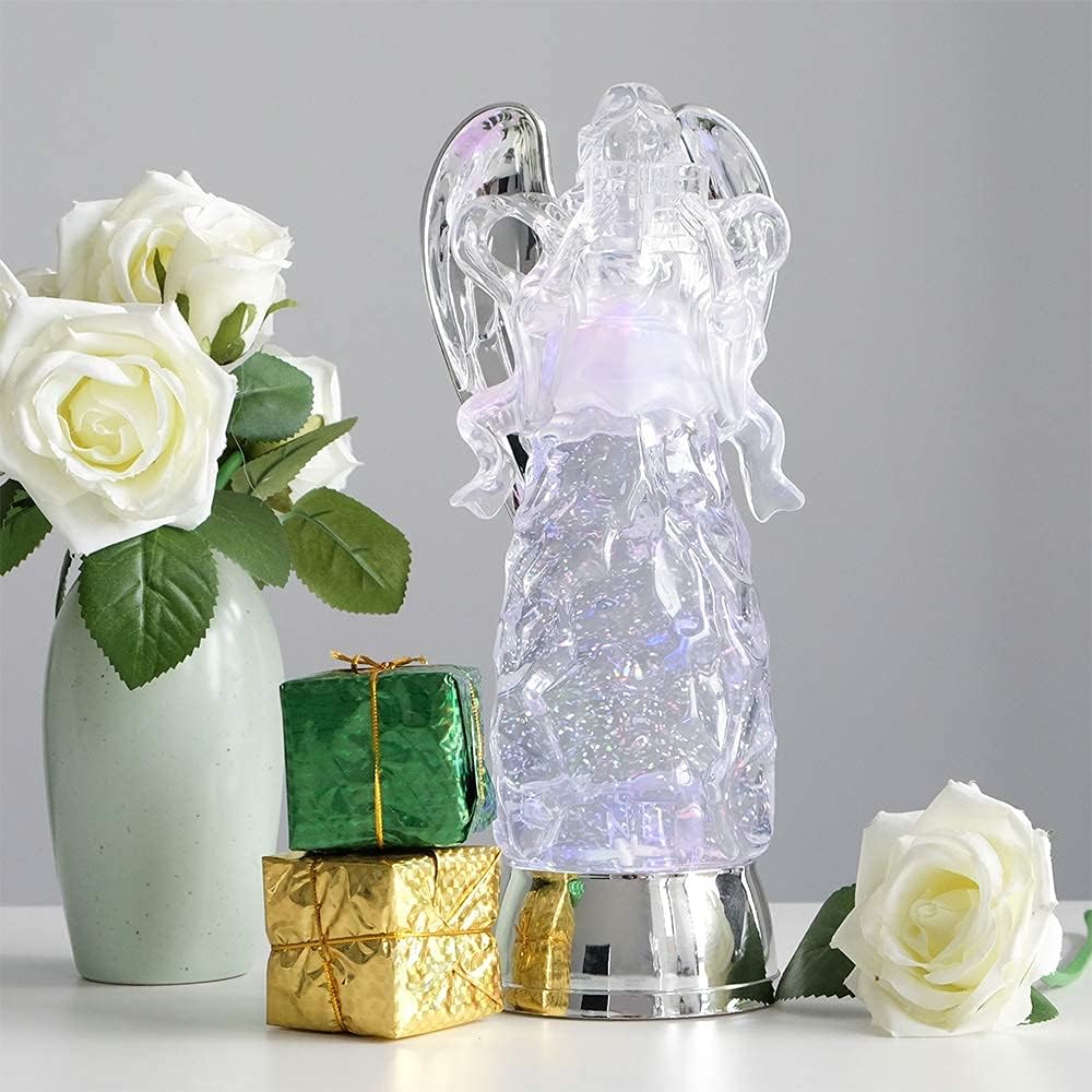 Eldnacele Snow Globe Angel, Lighted Water Glittering Swirling Crystal Angel Statue(Timer), Battery Operated Sparkling Multi-Color Changing Praying Angels Figurine for Holiday Festival Gifts for Mom - Image 7