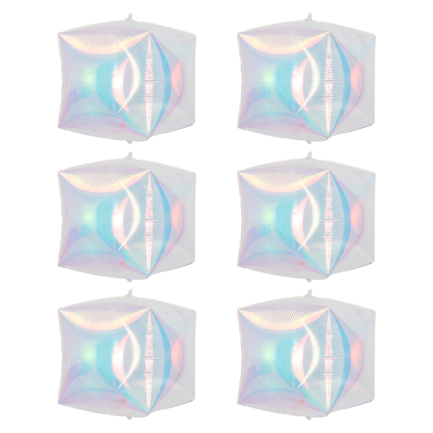 22 inch Iridescent Transparent Rainbow Cube Diamond Round Foil Balloons, for Birthday, Wedding, Party Decorations (Cube(6 pcs))
