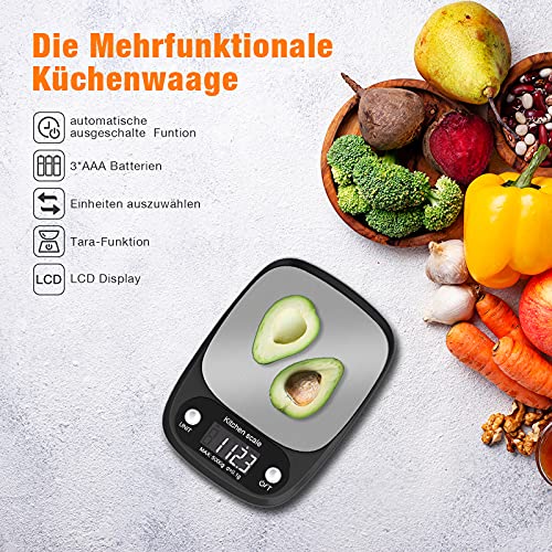 Haowolf Küchenwaage Digital, 0.1g Präzision Digitale Küchenwaage Mit großer Edelstahlplattform,LCD Display Und Tara… – Bild 3