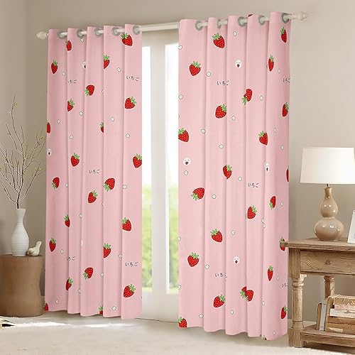 Miniatura 2 de Erosebridal Cortina Kawaii, Cortinas de Ventana de Decoración de Fresa Rosa, para Mujeres Niñas y Niños Decoración de Habitación Kawaii, Lindas
