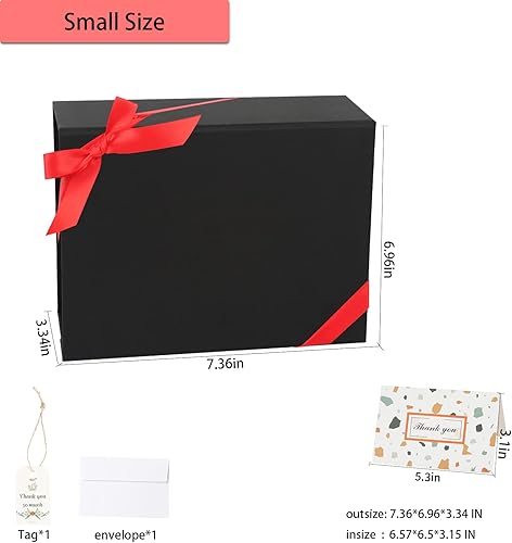 Miniatura 5 de GINLEBO Cajas de regalo negras de 7.4 x 7 x 3.2 pulgadas, paquete de 5 cajas de regalo pequeñas con tapas, cinta, tarjeta y sobre, caja de propuesta