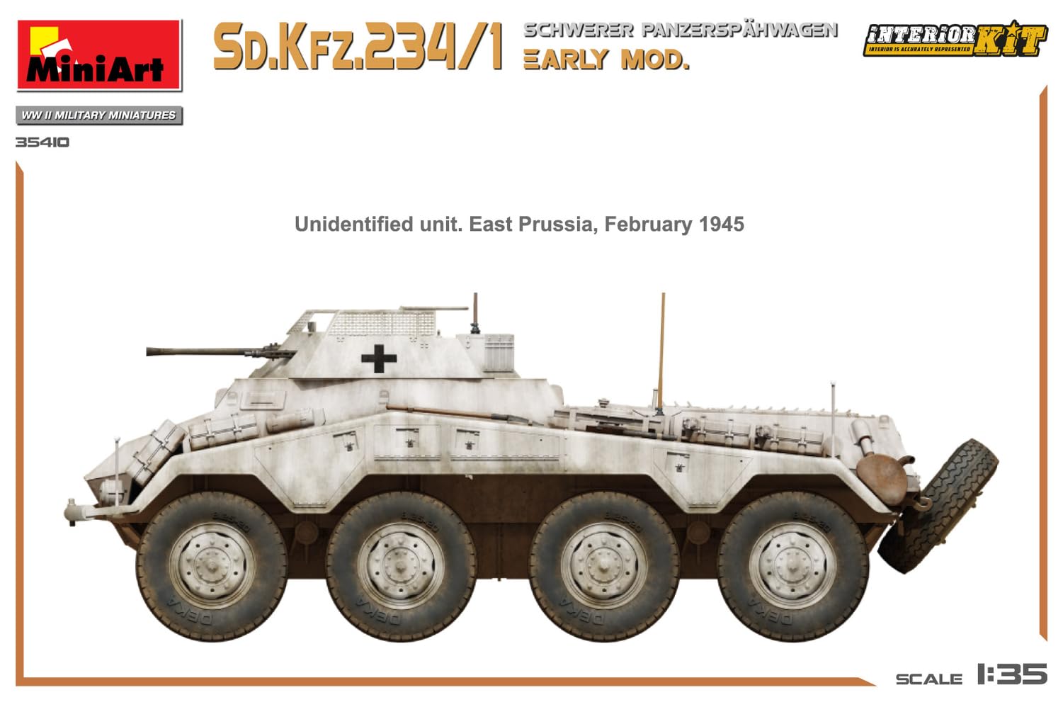Mini Art 35410 1:35 Sd. Kfz 234/4 Pancerspähwag z Int. - wierna replika, modelarstwo, plastikowy zestaw do montażu, majsterkowanie, hobby, klejenie, zestaw modelarski, montaż, nielakierowany