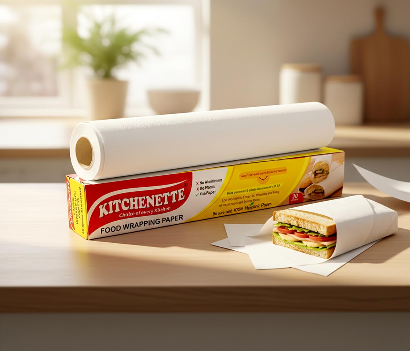 Kitchenette Butter Paper Roll 20 Mtr - Food Wrapping Paper for Home and Kitchen, Uniwrap Chapati Wrap, Roti Paperwrap, Tiffin and Lunch Packaging, Better Fresh Wraps