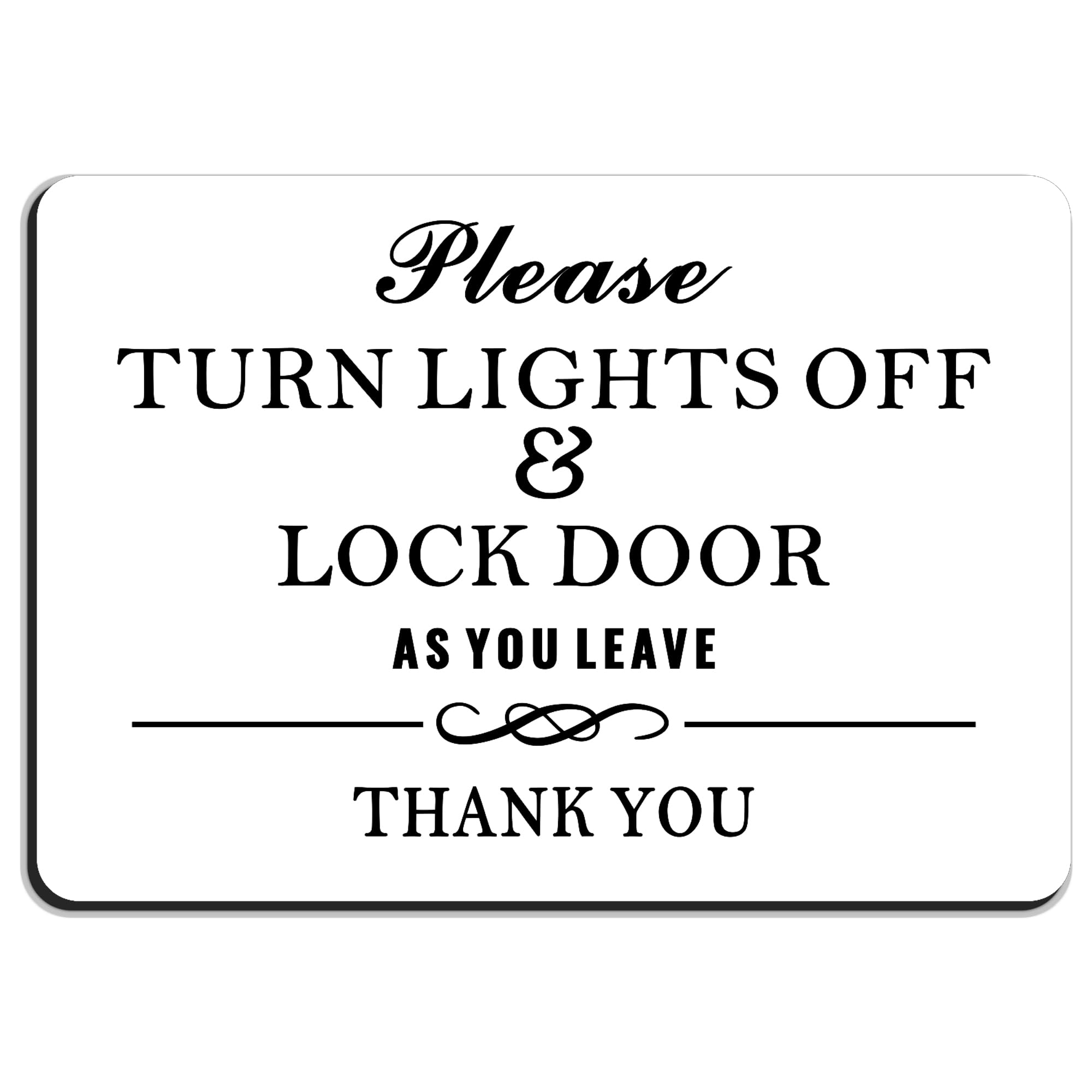 CRYSFLOA Acrylic Wall Sign - Turn Lights Off and Lock Door - White - 5 x 3.5 inches - Minimalist Style - Hotel Room Sign