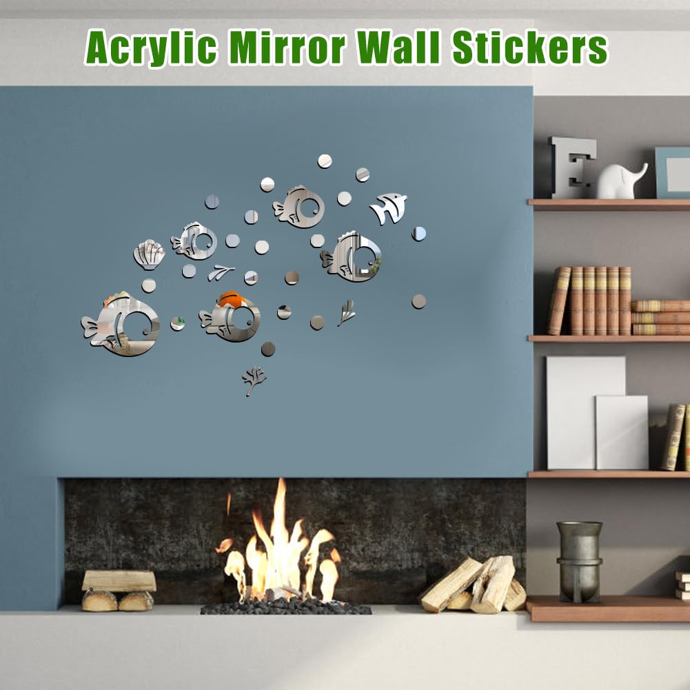 30 Adesivi Specchio Acrilico A Forma Di Pesce E Bolle - Decorazione Parete Autoadesiva Per Camera Bambini - Foto 7