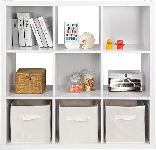 Miniatura 7 de PACHIRA US - Estante organizador de 9 cubos de almacenamiento, estantería abierta, estante de madera de pie con placa posterior, estante de