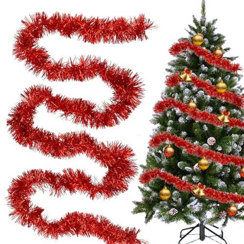 Weihnachtsbaum Girlande Rot, 4 X 3M Weihnachten Lametta Girlande,...
