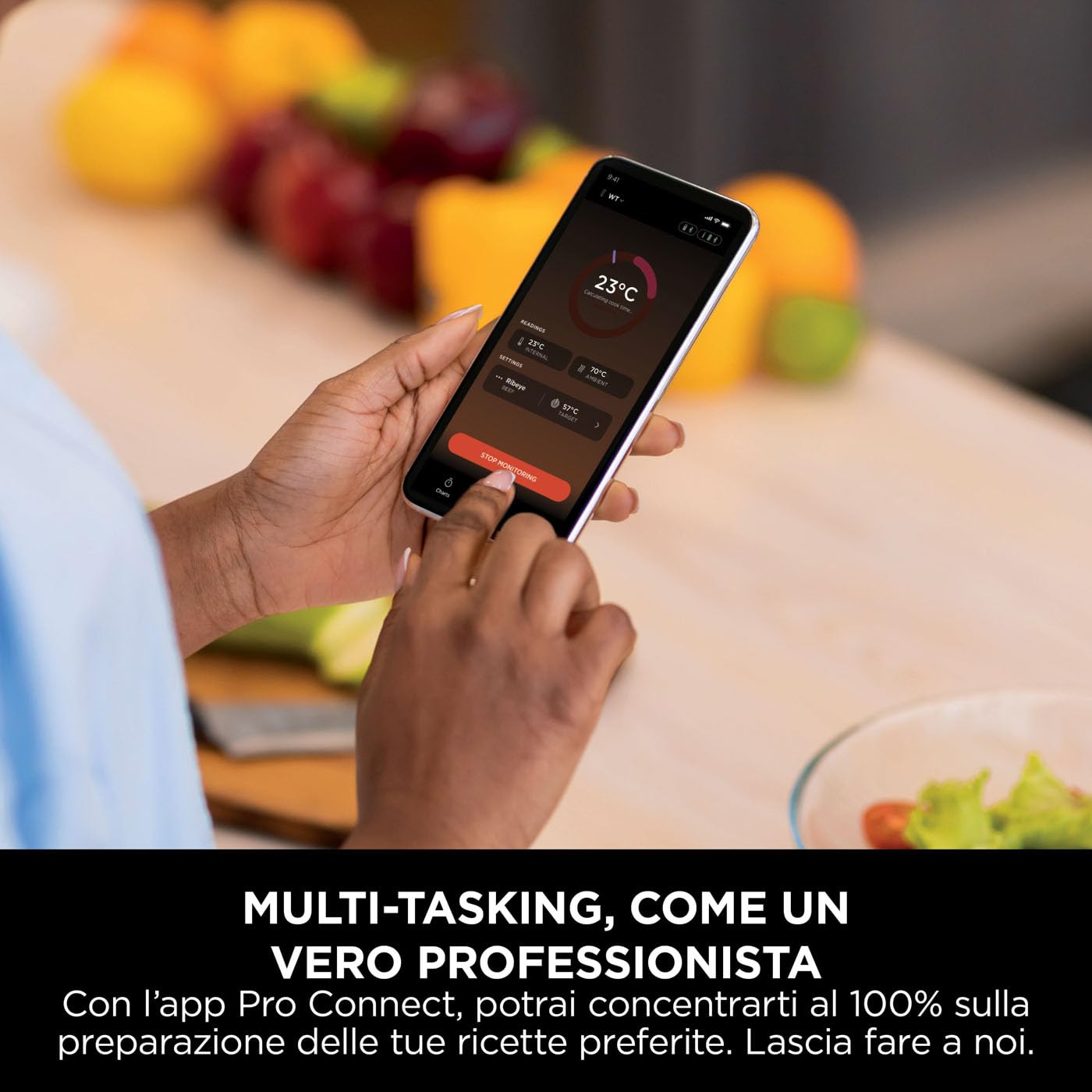 Ninja ProChef Termometro a Sonda Wireless per Carne, per Grigliare e Friggere ad Aria, con Bluetooth, Durata Batteria di 30 ore, Controllabile con App, Resistente al Calore, Impermeabile, WP100EU