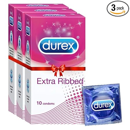 Durex Extra Ribbed Condoms for Men - 10 Count (Pack of 3) |Dotted Condoms