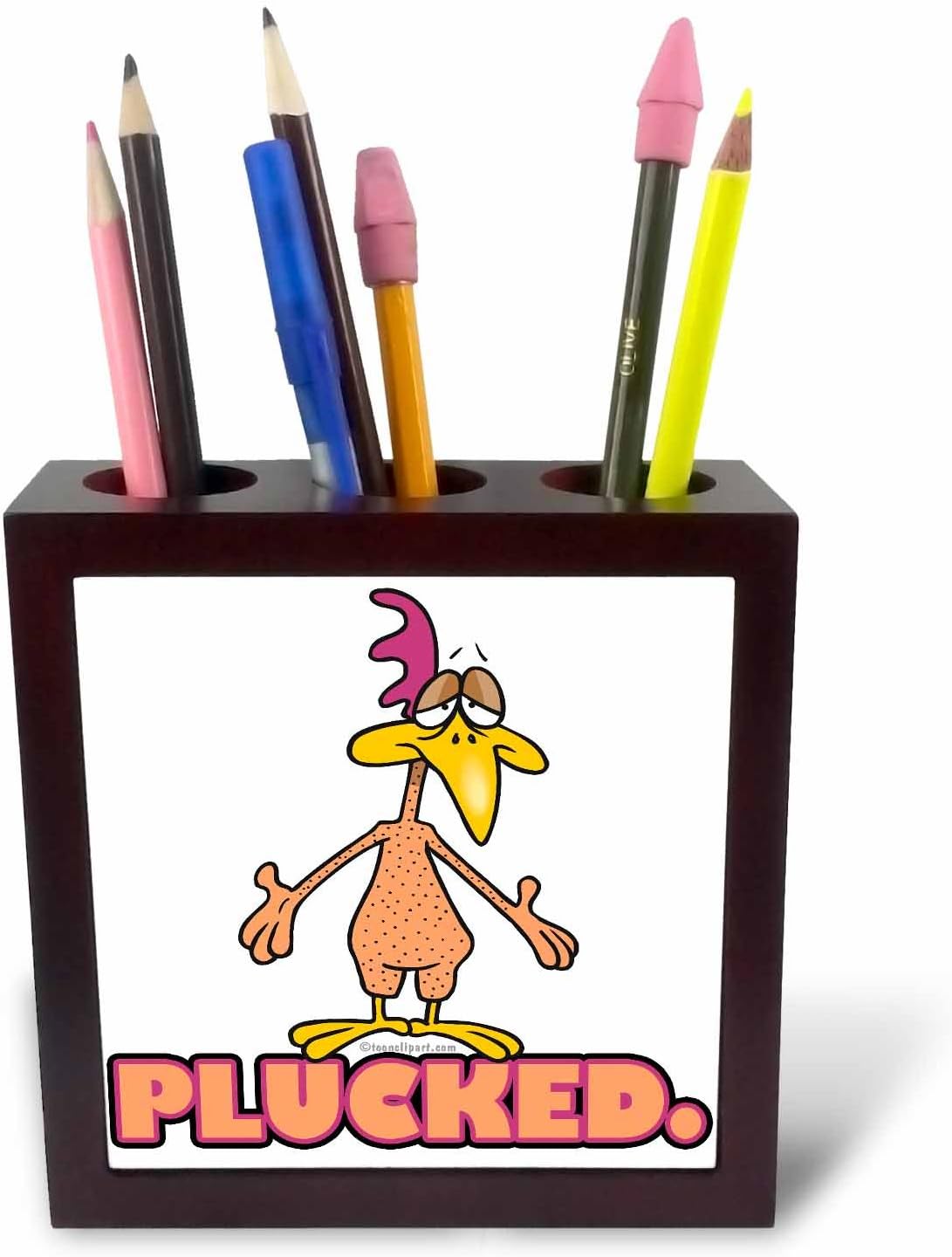 3dRose ph_104103_1 Funny Plucked Naked Chicken Cartoon Character-Tile Pen Holder, 5-Inch