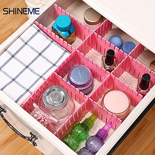 ShineMe Drawer Dividers 8pcs Adjustable Plastic Divider Household Storage Thickening Sub-Grid Finishing Shelves for Home Tidy Closet Stationary Makeup Socks Underwear Scarves Organizer (Pink)