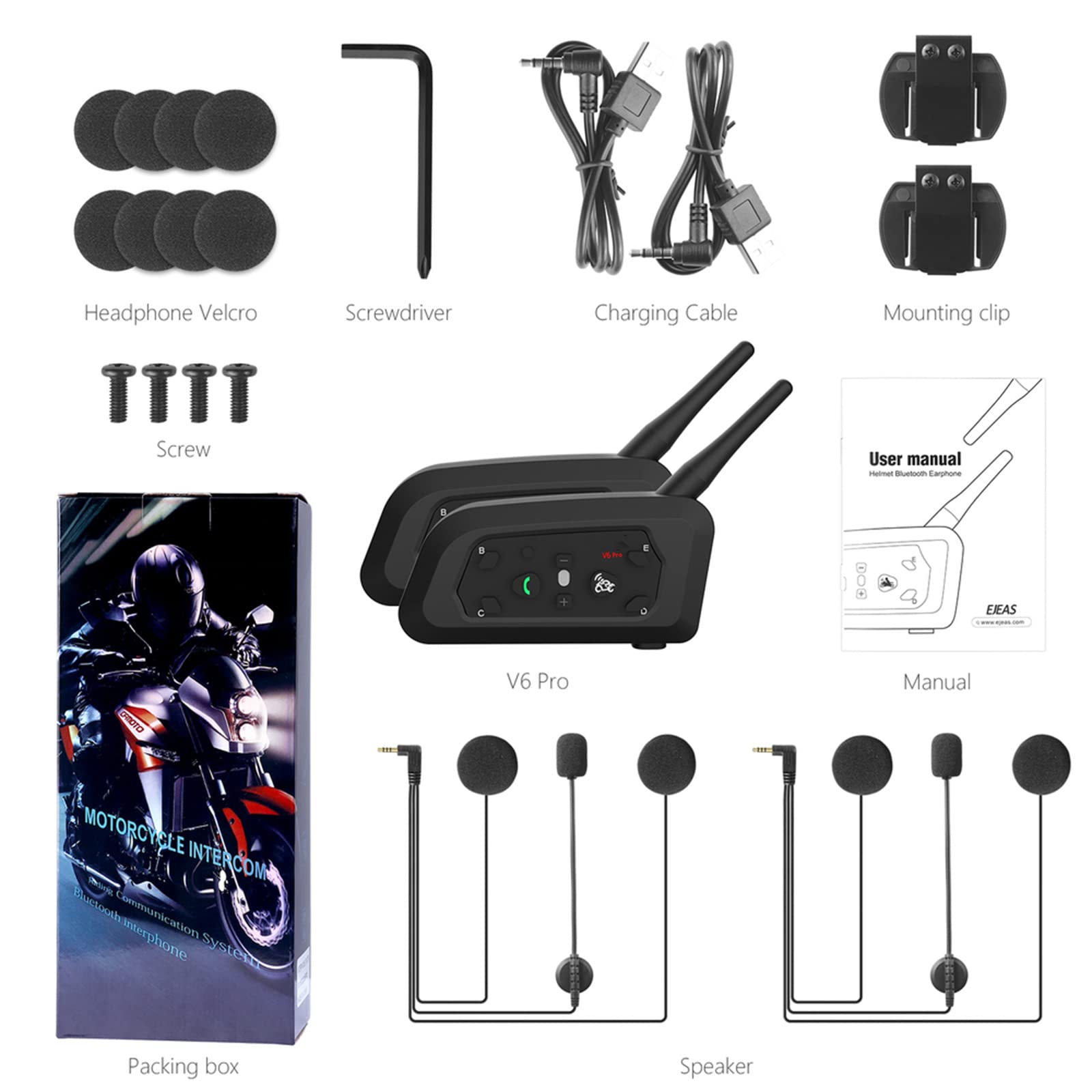 Cuffie Interfono Bluetooth Per Casco Da Moto, Con Chiamata in Vivavoce E Funzione Di Riduzione Del Rumore, Collega Fino A 6 Motociclisti Per Sci Motociclistico Impermeabile