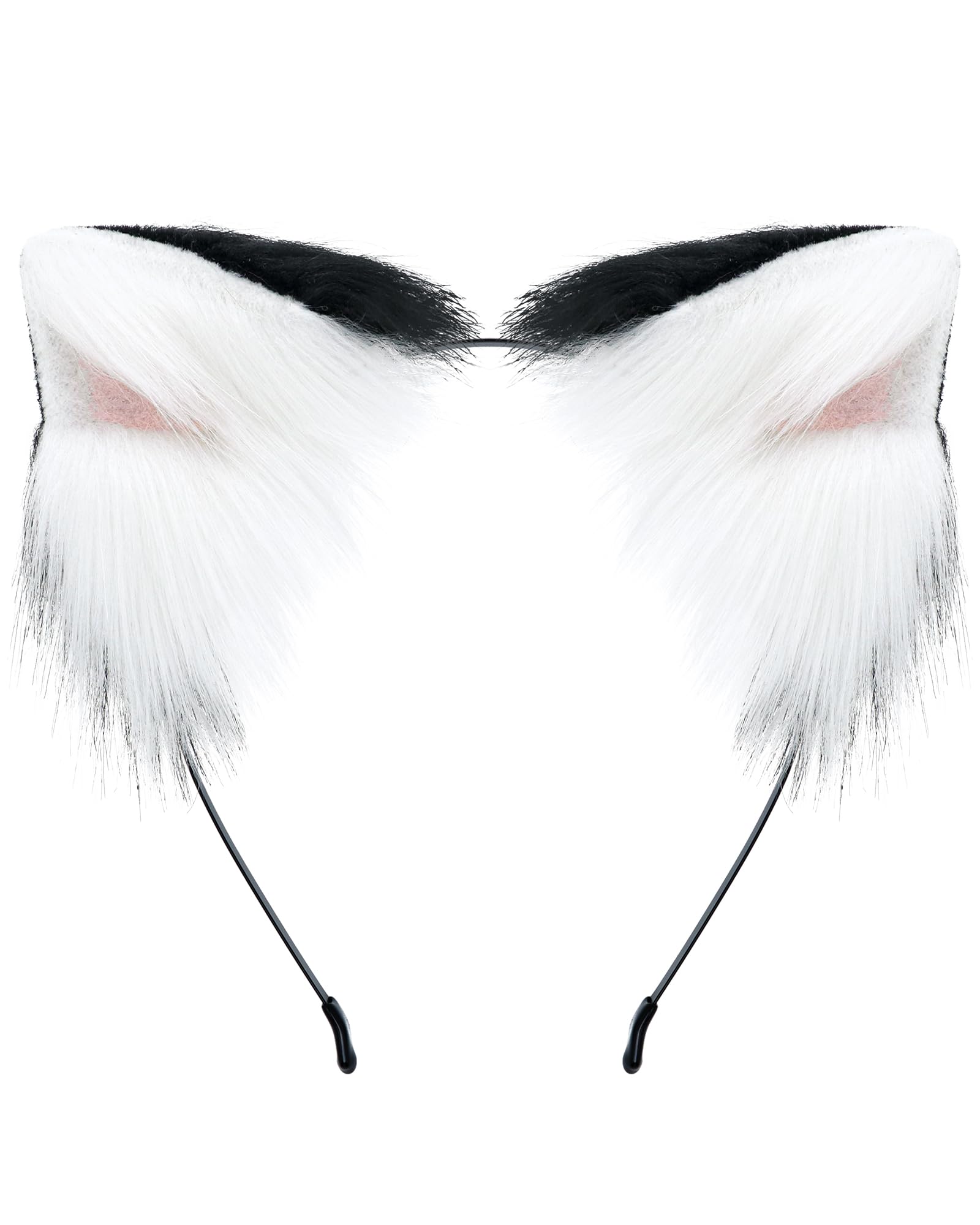 BNLIDES Realistic Furry Fox Cat Ears Headband Adult Cosplay Costume Accessory for Halloween, Christmas (Black White)