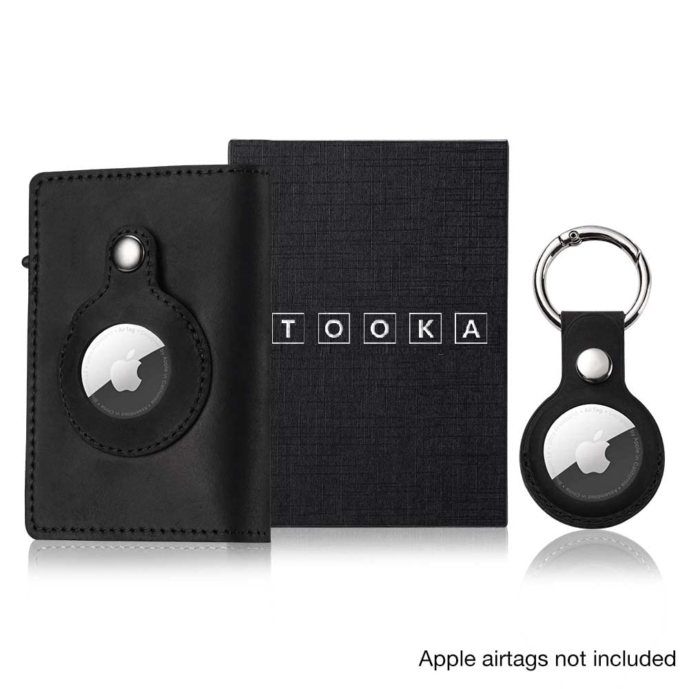 Tooka Airtag Wallet & Keyholder Fashion Genuine Leather Wallet Key Case Protected Cover for Airtags Holder Multifunctional Wallet with Apple AirTag Case Cover Men RFID Blocking (Black)