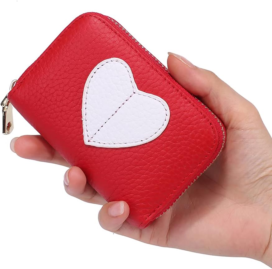 Cute Genuine Leather Zipper Soft Cowhide Organ Card Holder Ladies Fashion Multi-Function Coin Purse Trendy Women Small Wallet, Red, Small, Modern