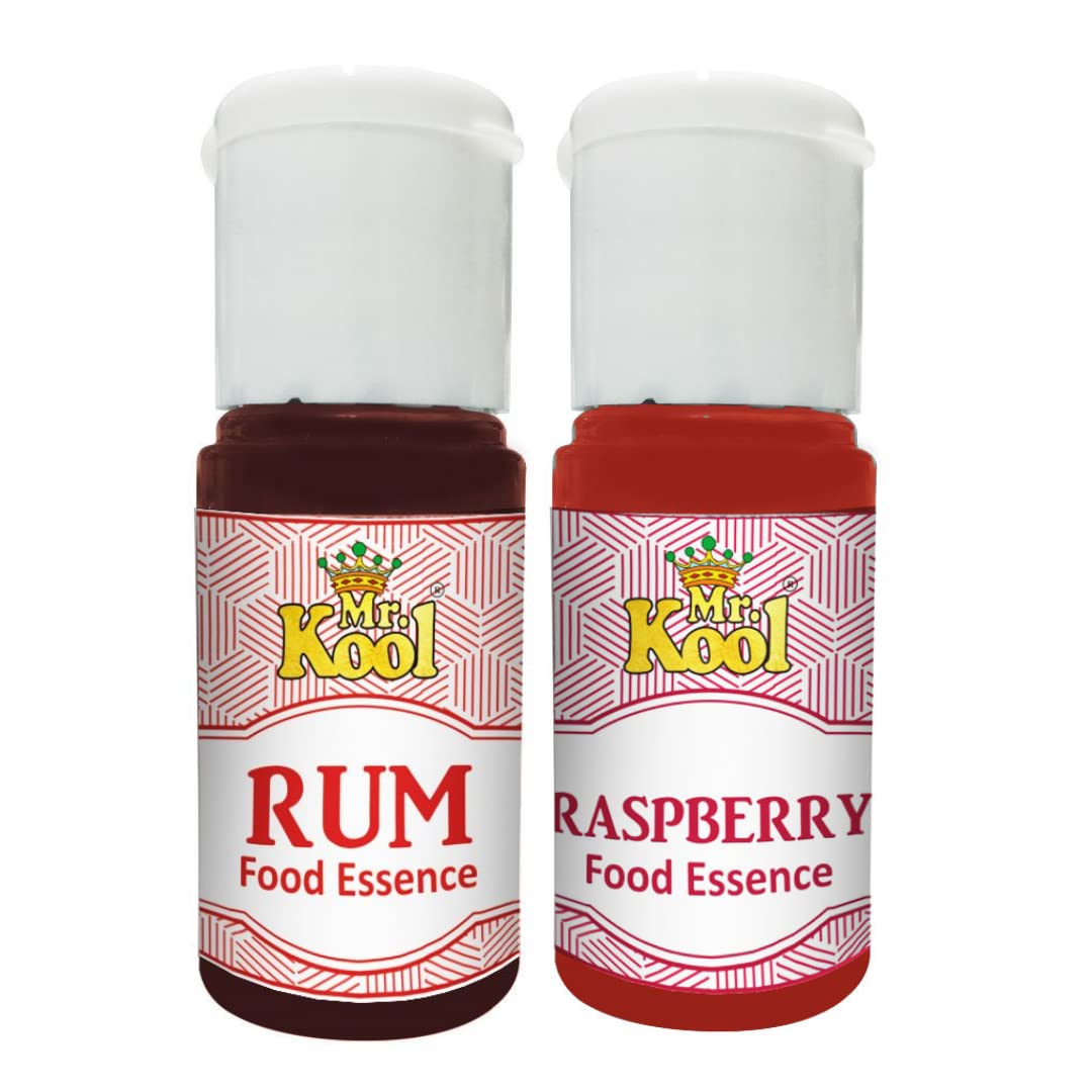 Mr. Kool Food Essence Rum & Raspberry 20ml (Pack of 2) | Ideal for Baking, Desserts, Ice Creams, Beverages & More | Natural Flavoring for Rich & Aromatic Taste