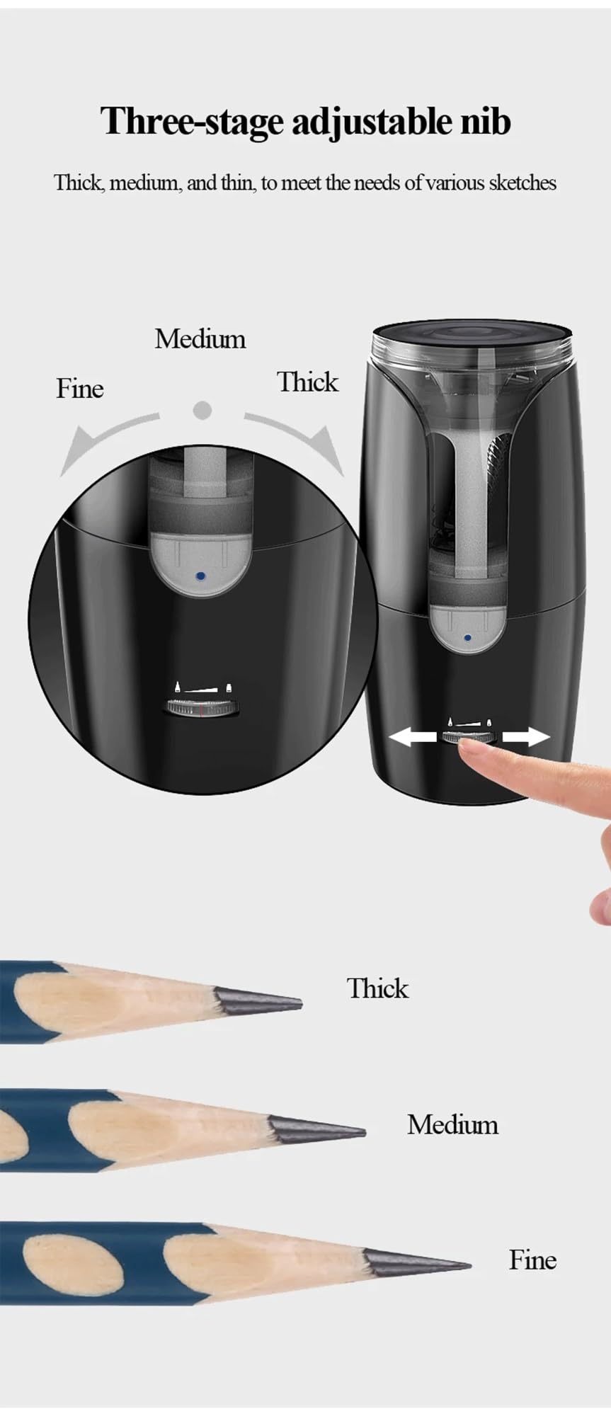 Temperamatite Elettrico Automatico Ricaricabile, Ideale per Uso Scolastico da 6-12 mm (Nero)