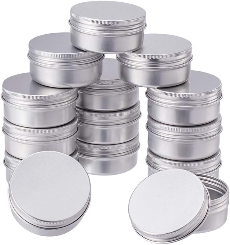 20 Pack 1.7 Oz Tin Cans Screw Top Round Aluminum Cans Screw Lid Containers - Great For Store Spices, Candies, Tea Or Gift Giving () Platinum 1.7 Oz (Platinum)