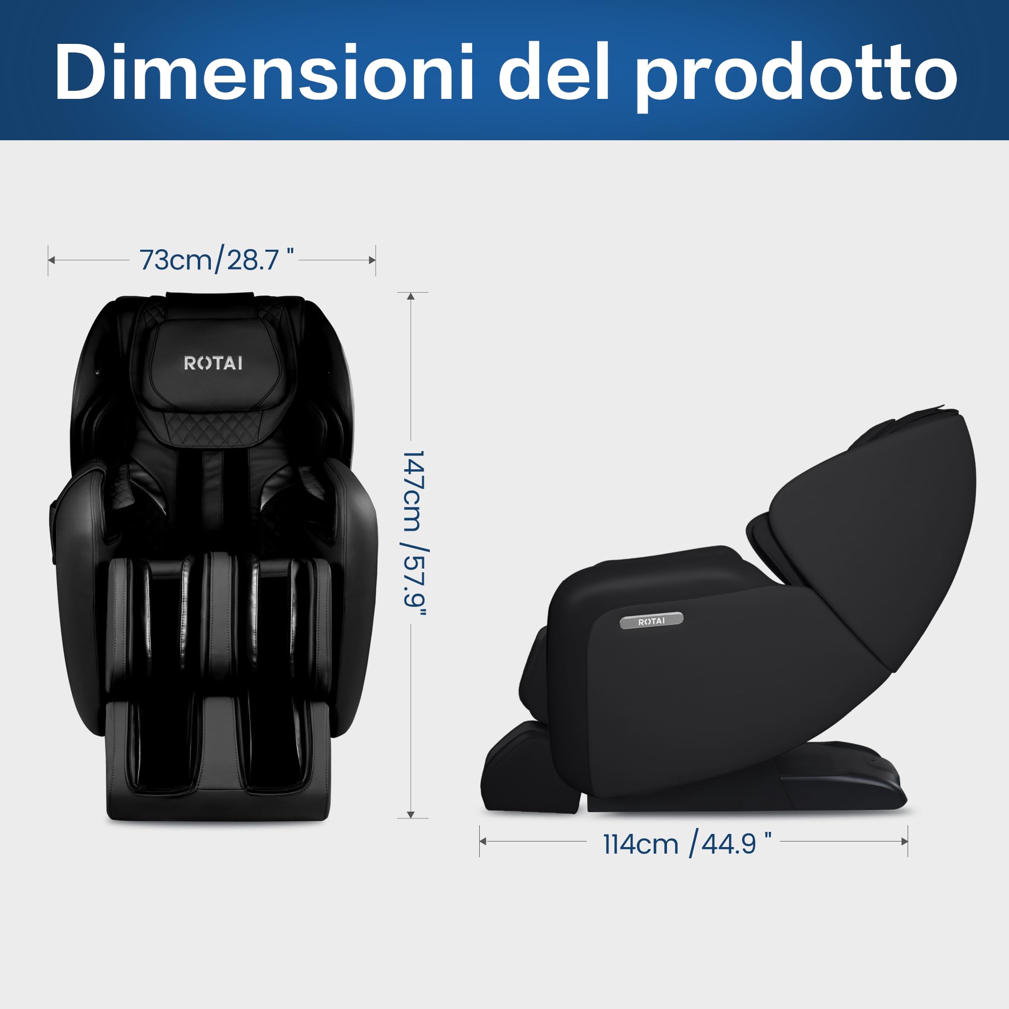 ROTAI ARONT Poltrona massaggiante 3D+ - 12 programmi professionali di massaggio e pressoterapia - Termoterapia - Tecnologia Gravità e Spazio Zero Suono 3D Bluetooth