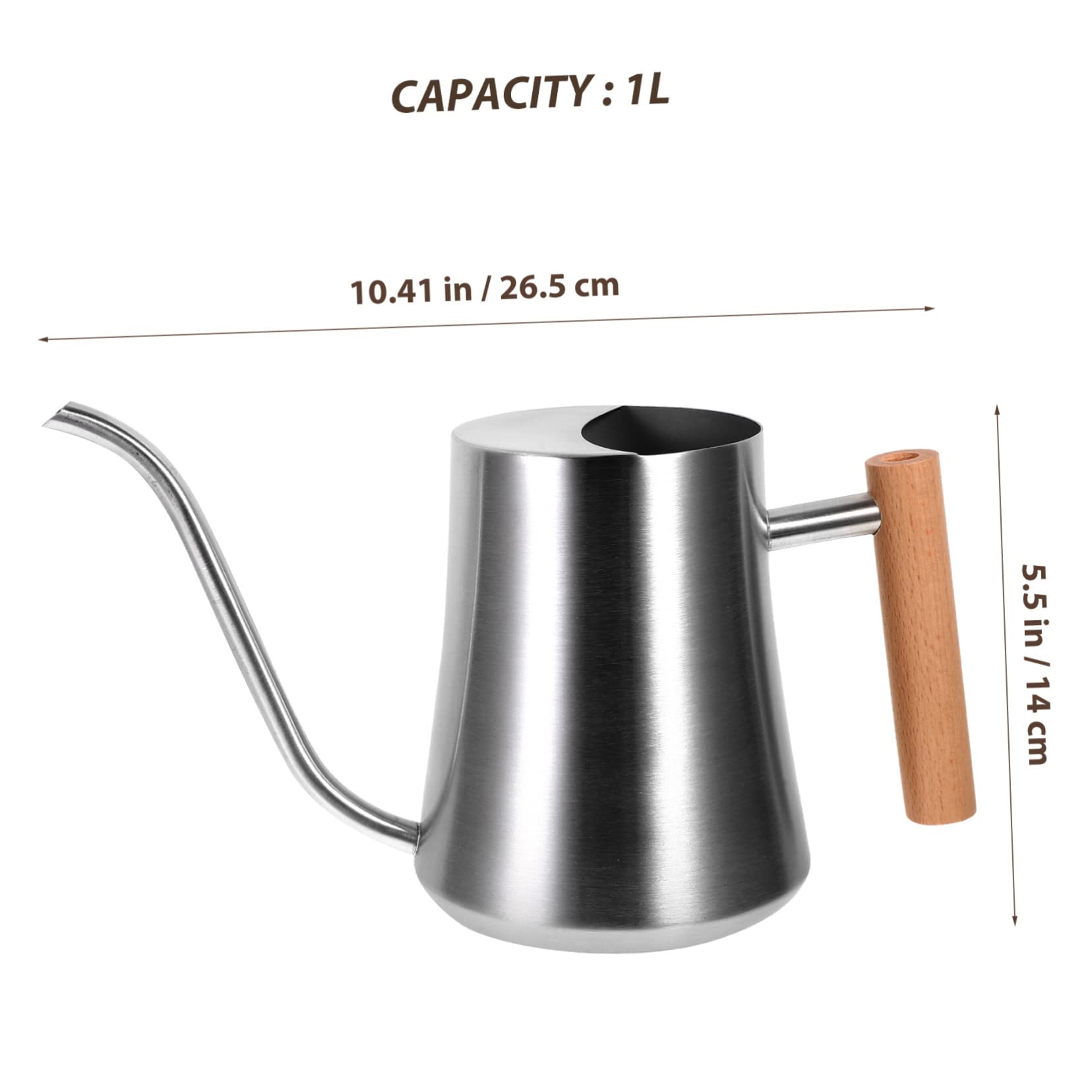 Regadera de Jardín Interior 1l de Acero Inoxidable Mango de Madera | Plata, Asa Ergonómica y Estructura Robusta, Uso en Casa y Exterior, para Plantas y Flores