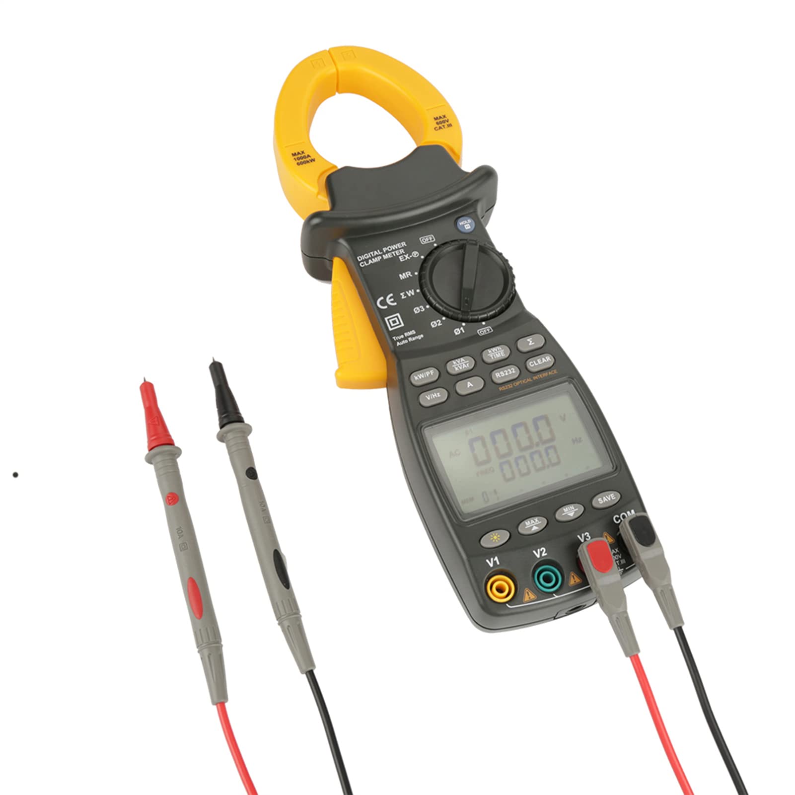 PEAKMETER MS2203 Pinza Amperimétrica Digital de Potencia, Multímetro Trifásico, Frecuencia de Factor de Potencia de Corriente de Voltaje, Pantalla Doble de Alta Precisión para