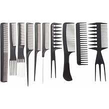 10 Piece Black Professional Salon Hair Styling Barber Combs Kit Hair Barber Comb Set Plastic Fine and Wide Tooth Hair Combs for Hairdressing Stores and Styling Stores