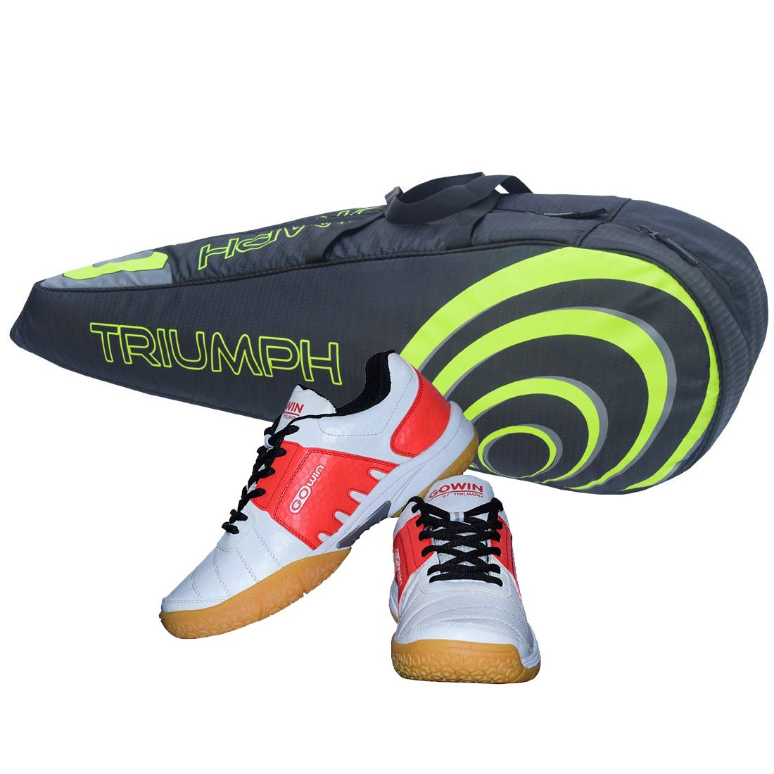Gowin Badminton Shoe Power White/Red Size-6 with Triumph Badminton Bag 304 Black/Lime-image-34