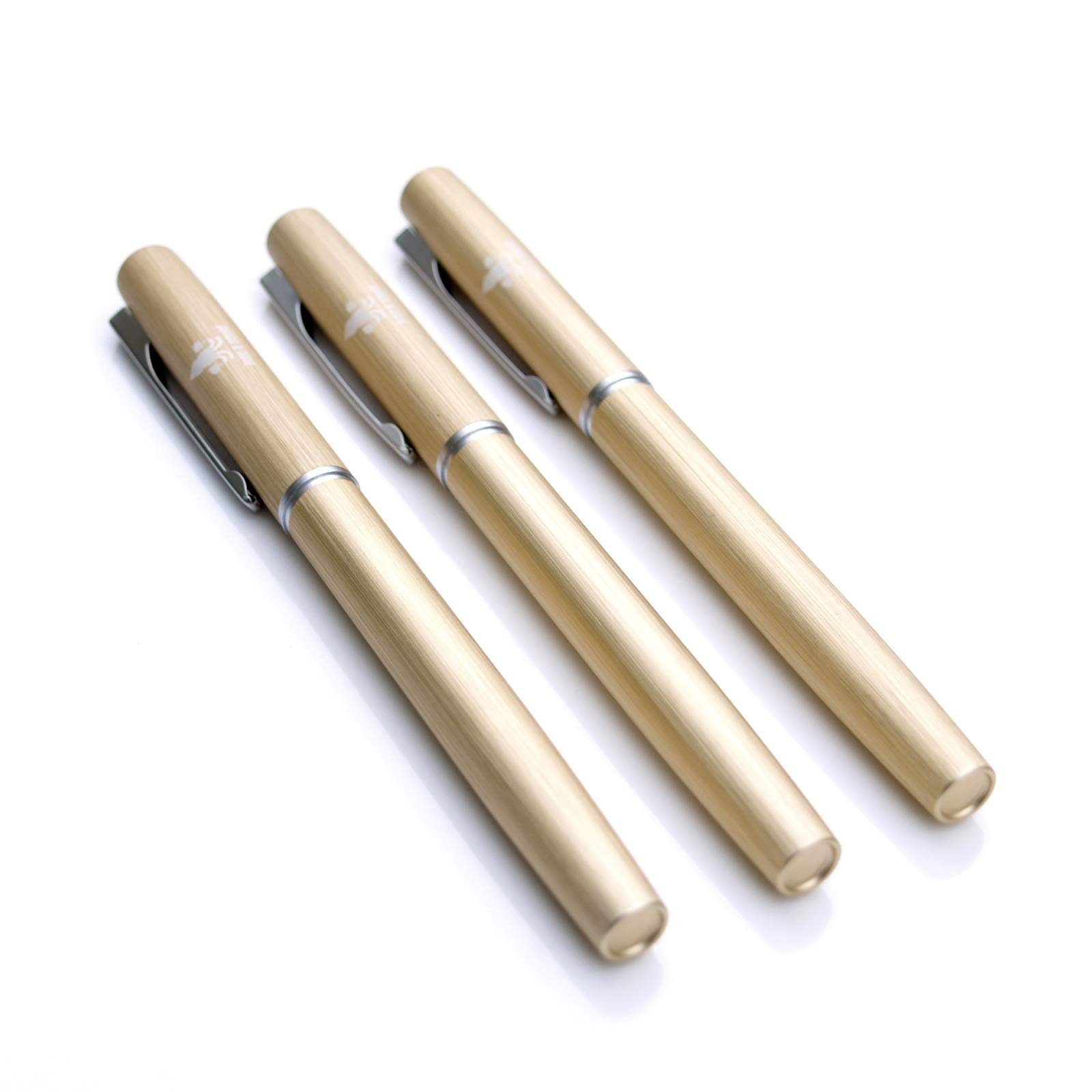 Tree and Squid Metal Rollerball Pen Brushed Gold Colour - Medium Point - Black Ink - 3pcs