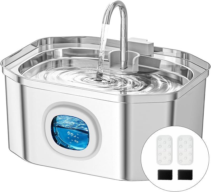 Fonte para Gatos em Aço Inoxidável 304 APAUK com LED e Filtro, 3,2 L