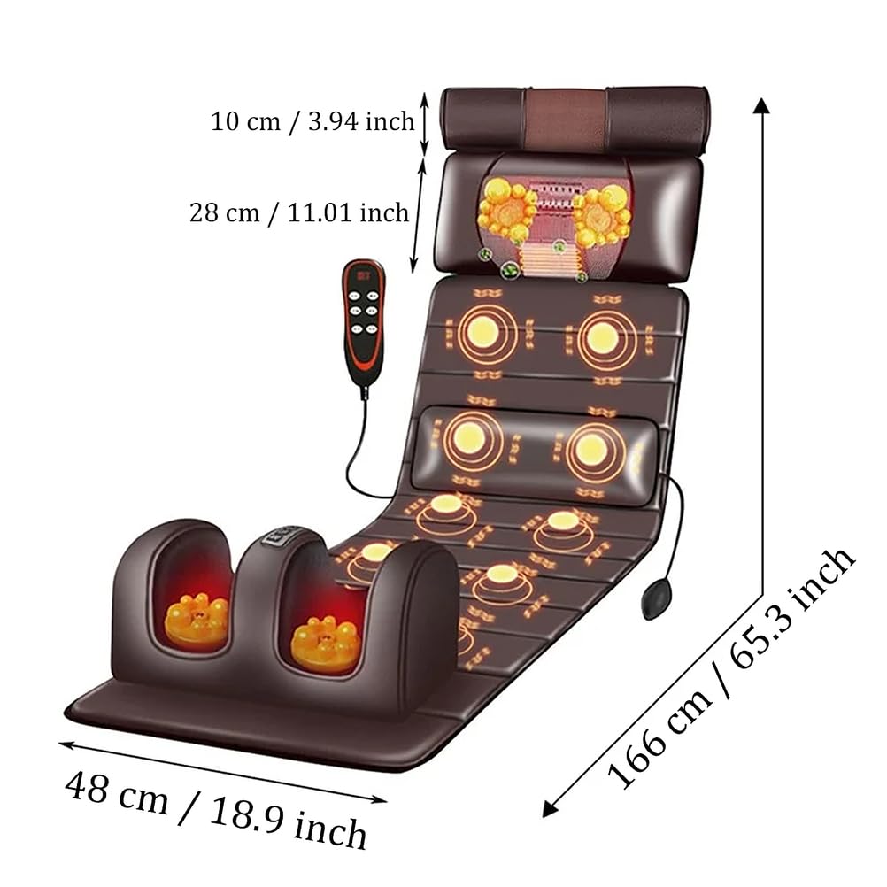 Estera de Masaje de Cuerpo Completo, Colchón de Masaje Térmico con 10 Motores de vibración y 20 Cabezales De Masaje Shiatsu para Cuello, Espalda, Cintura, Piern