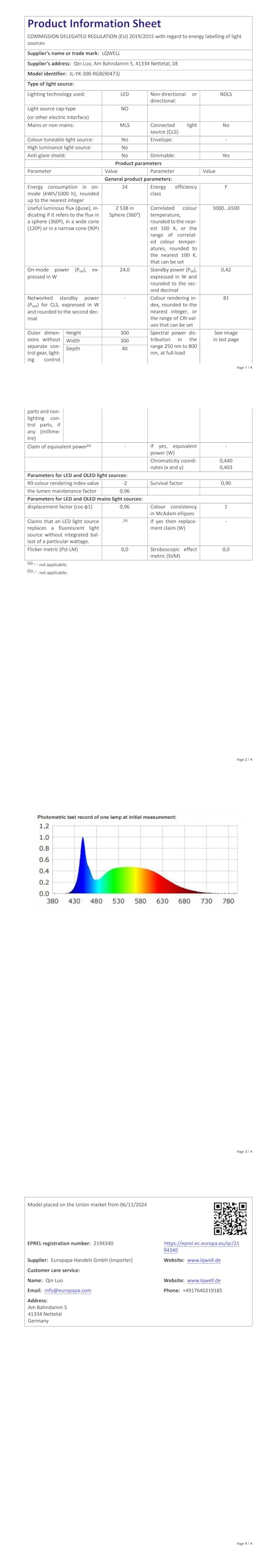 LQWELL® LED Plafoniera Dimmerabile con Telecomando, 24W 2500LM 3000-6500K RGB, Illuminazione da Soffitto Rotonda e Piatta IP44 per Soggiorno Camera da Letto Sala da Pranzo, 300 * 40mm