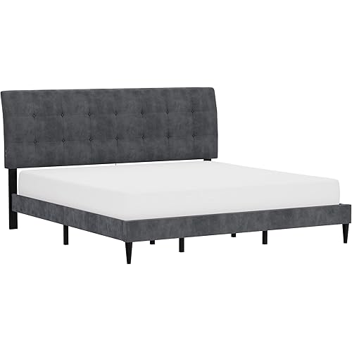 Hillsdale Blakely, Button Tufted Upholstered Platform King Size Bed with 2 USB Ports, Dark Gray
