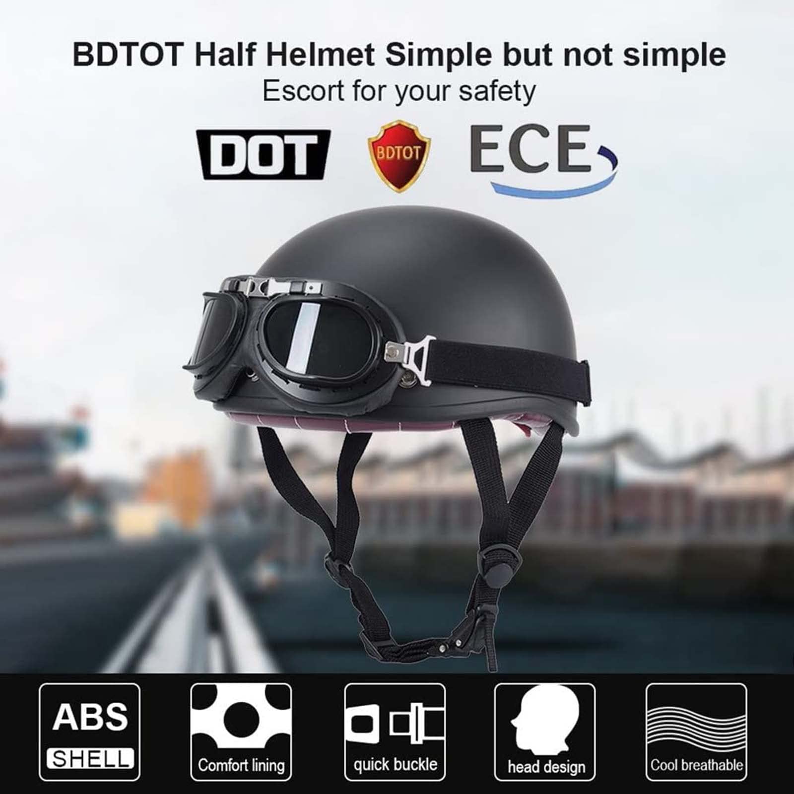 Casco Moto Aperto German Style Vintage - Modello Cruiser Con Visiera Parasole, Taglia L (59-60 Cm), Certificato DOT/ECE - 5
