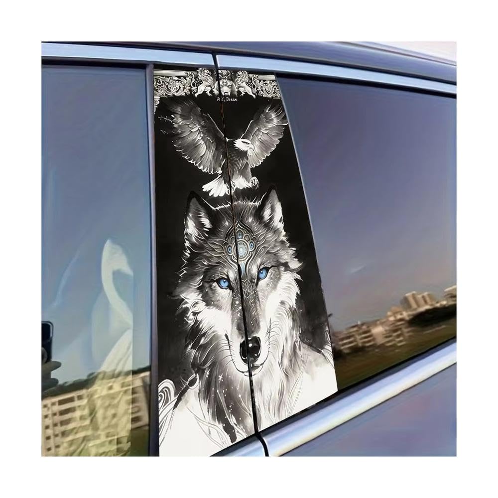 Dabhuoc One Color Car Parts 2 Pcs Car Door Post Decals Wolf & Eagle Totem Glossy Material Protective Film