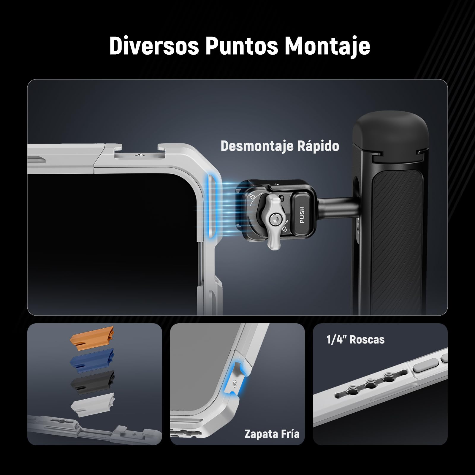 NEEWER Phone Cage Compatible con iPhone 17 Pro MAX,Quick Release Video Rig Estabilizador Accesorios con 67mm Anillo Filtro, 17mm Lens Backplate,T Mount Adaptador,4xTapa Control Cámara,PA144(Plateado)