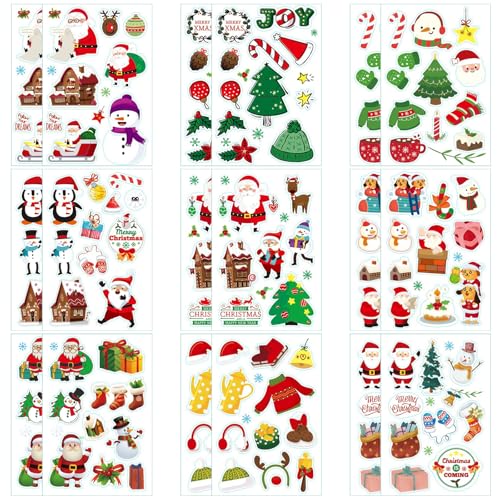 AYNKH 18 feuilles d'autocollants de Noël, autocollants de Noël pour la fabrication de cartes