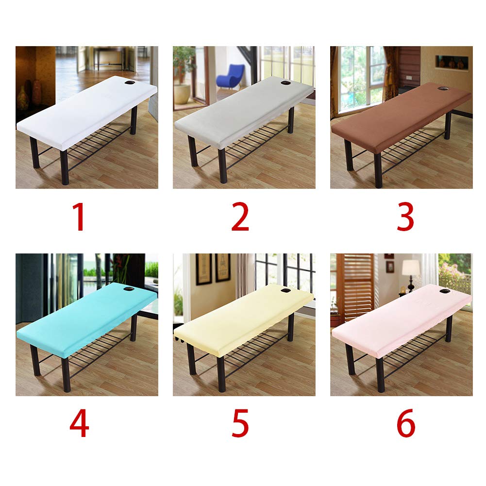 Massage Table Cover Sheet with Face Hole, Fitted Massage Couch Sheet for Beauty Salon Spa, Elastic Cord Edge Anti-Slip Design All-round Wrap in Polyester(White)