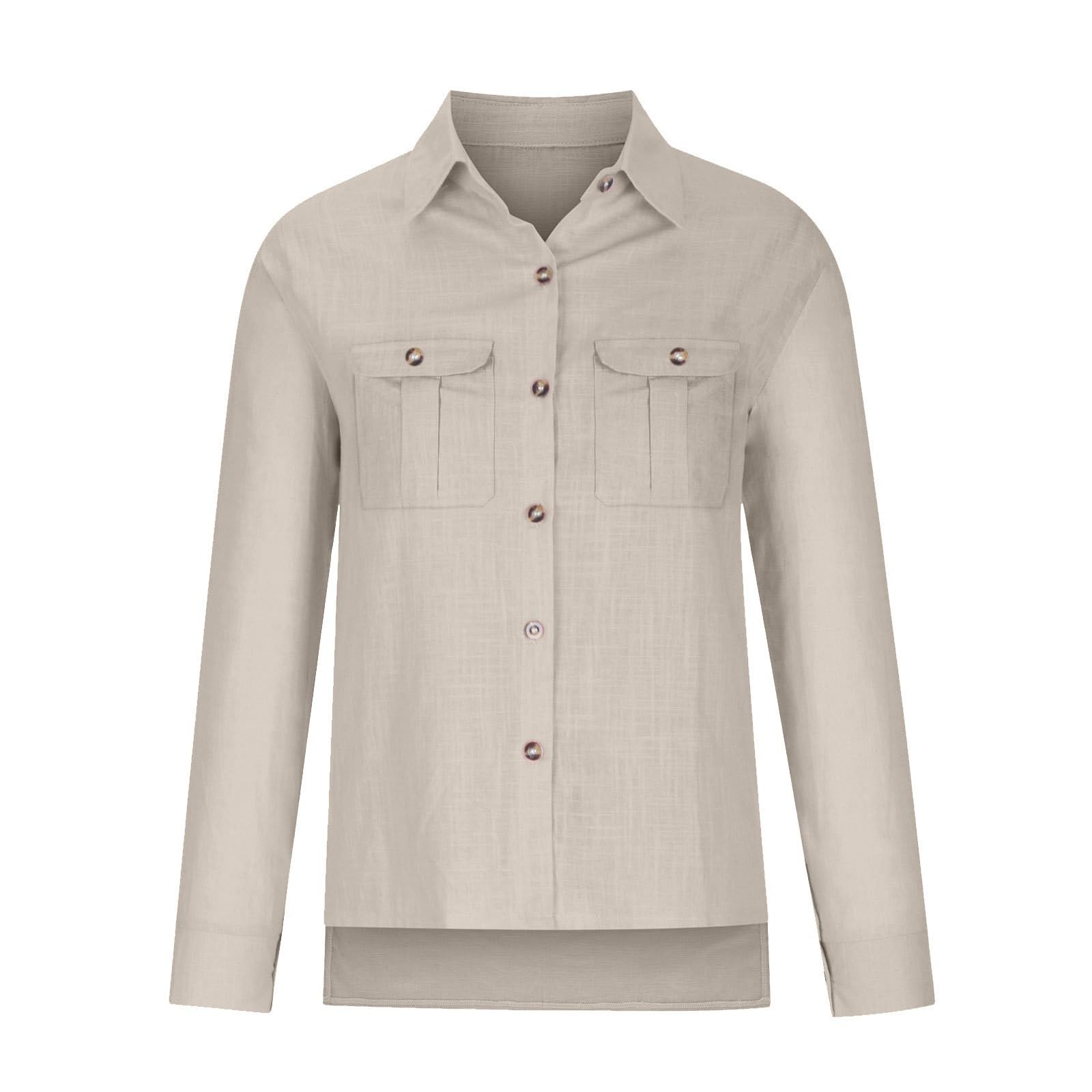 Camisas de lino de manga larga para mujer, de verano, divididas, ligeras, con botones, de lino, algodón, de gran tamaño, a la moda, color liso, ropa de muselina, talla grande, cuello holgado, gasa