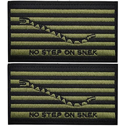 No Step On Snek Tactical Patch, Military Morale Patches DIY Embroidered Sewing Appliques Decorative Badges, Hook and Loop Backing, Bundle of 2 Pieces, 3.94 x 2.17Inch, Black Green