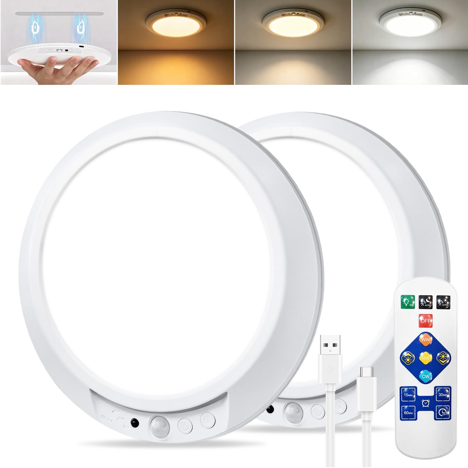 Photo 1 of 2 Pack 8000mAh Rechargeable LED Ceiling Light/Shower Light with Remote
