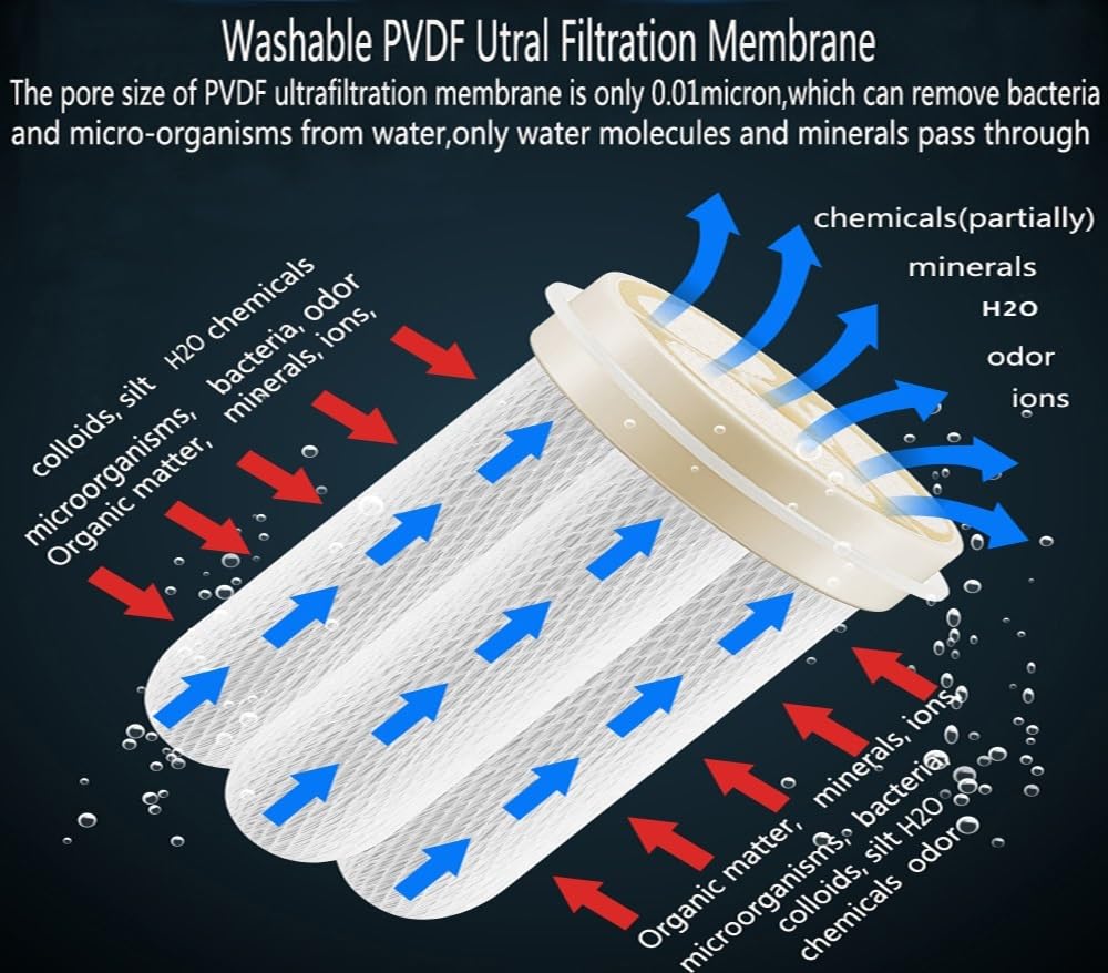 sistema de filtro de agua, Purificador de agua ultrafiltración PVDF lavable 2000L/h/filtro del grifo/filtración potable 0,01 ml SUS304 (diámetro 102mm)