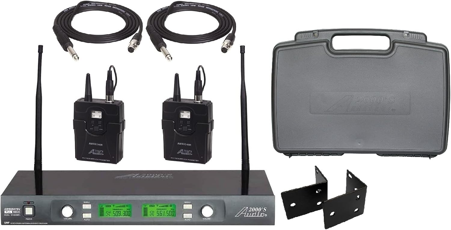 Audio 2000S Audio2000S AWM6547G Professional DualChannel UHF Diversity Guitar Wireless System with Adjustable Frequencies