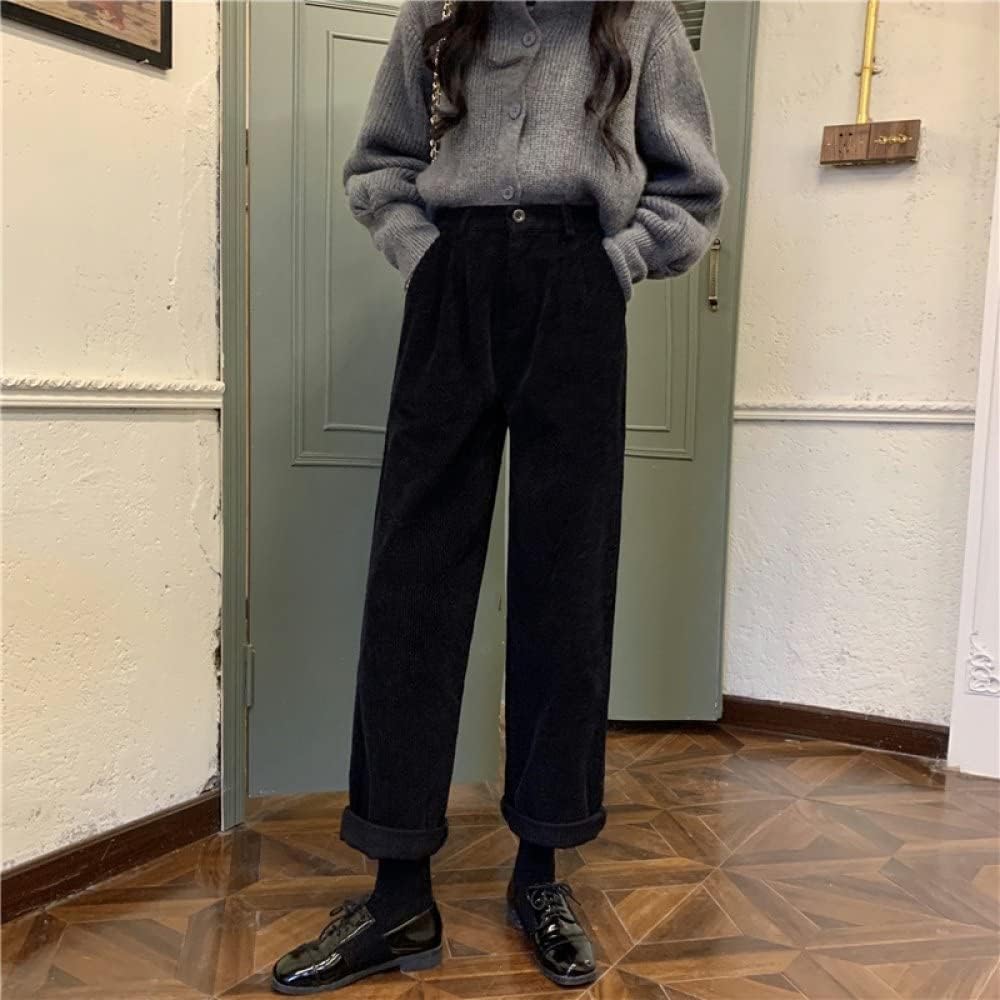 Hose Mit Weitem Bein Für Frauen Lässige Damen Herbst Und Winter Dicke Cordhosen Mode Stretch Hohe Taille Lose Weite Beinhose Warm Einfach Outdoor Sport Elegant Business, Black, S