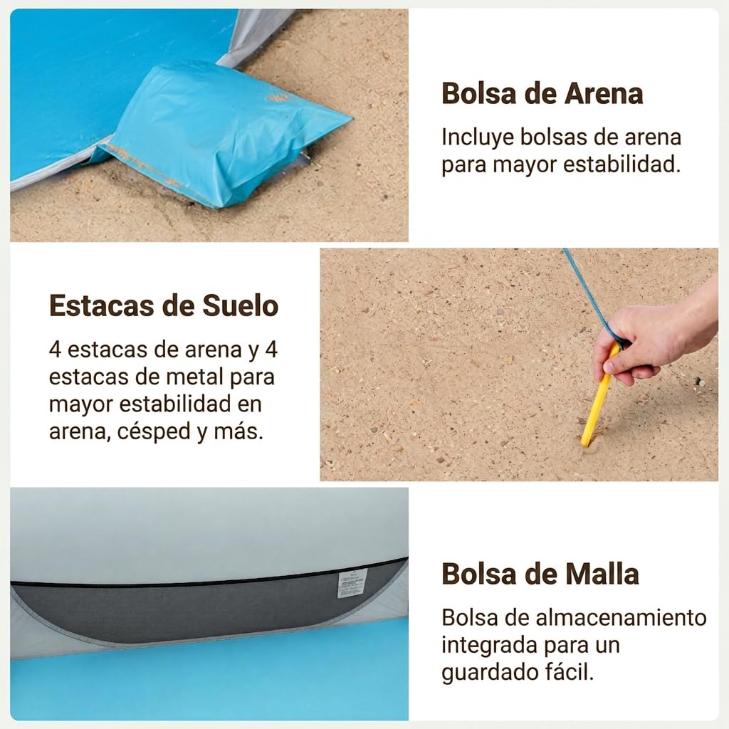 Wolfwise Carpa de Playa desplegable para 2-3 Personas, Refugio de Playa con protección UV 50+, Montaje en Segundos, Repelente al Agua y ventilada, 150 x 120 x 110 cm (59 x 47 x 43 in), Azul